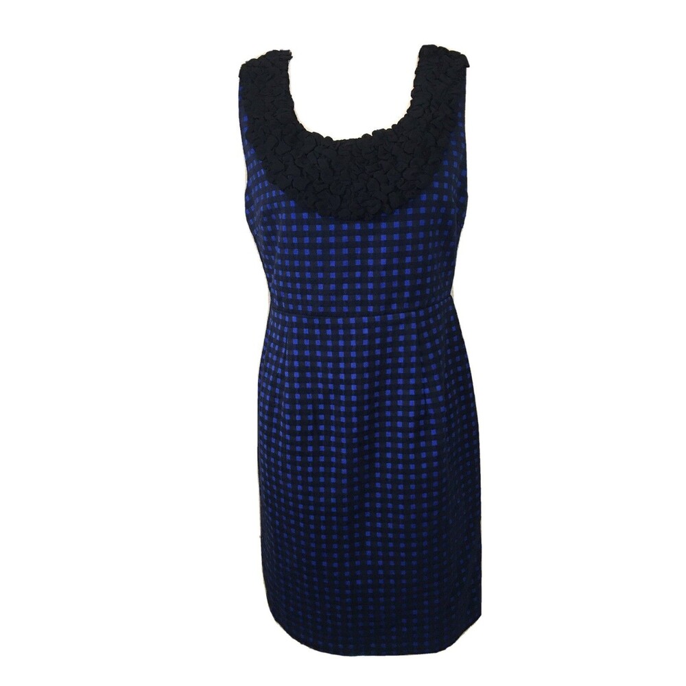 NWT Esley Sleeveless Black & Blue Back Zip Checked Dress Textured Neckline SZ M